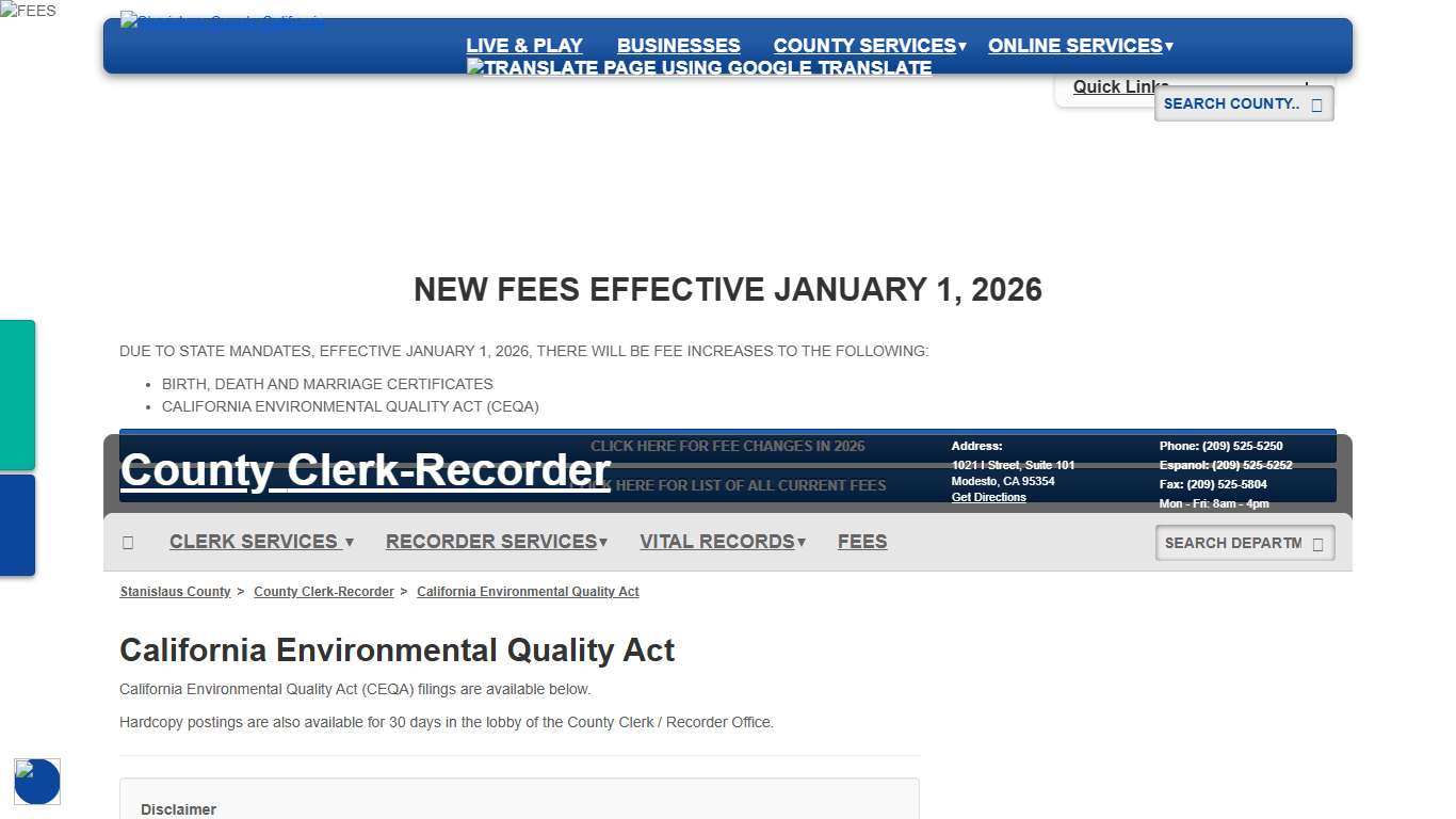 CEQA - Clerk Recorder - Stanislaus County